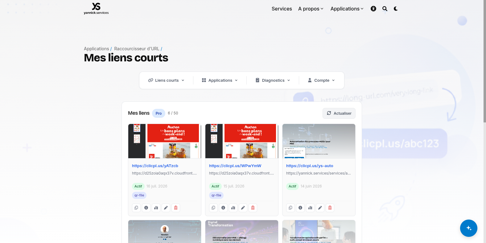 Dashboard ClicPlus — liens courts