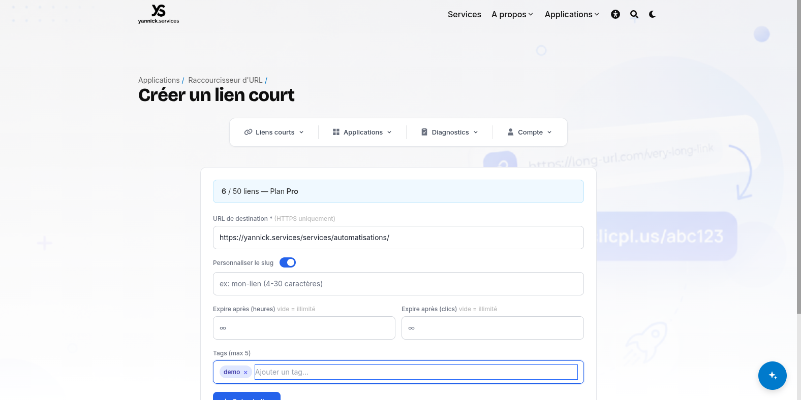 Formulaire rempli avec URL et tag