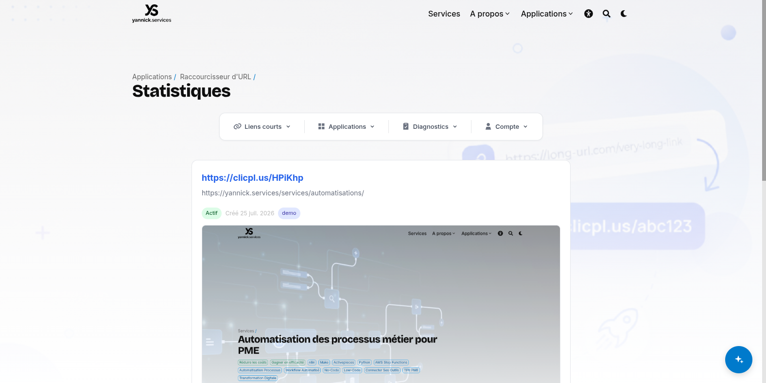 Statistiques d’un lien — graphique 90 jours