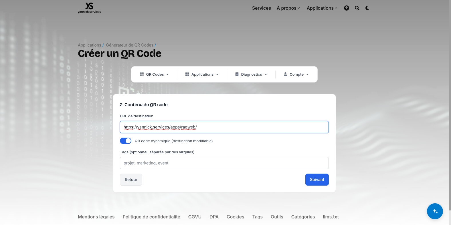 Saisie de l’URL et option dynamique