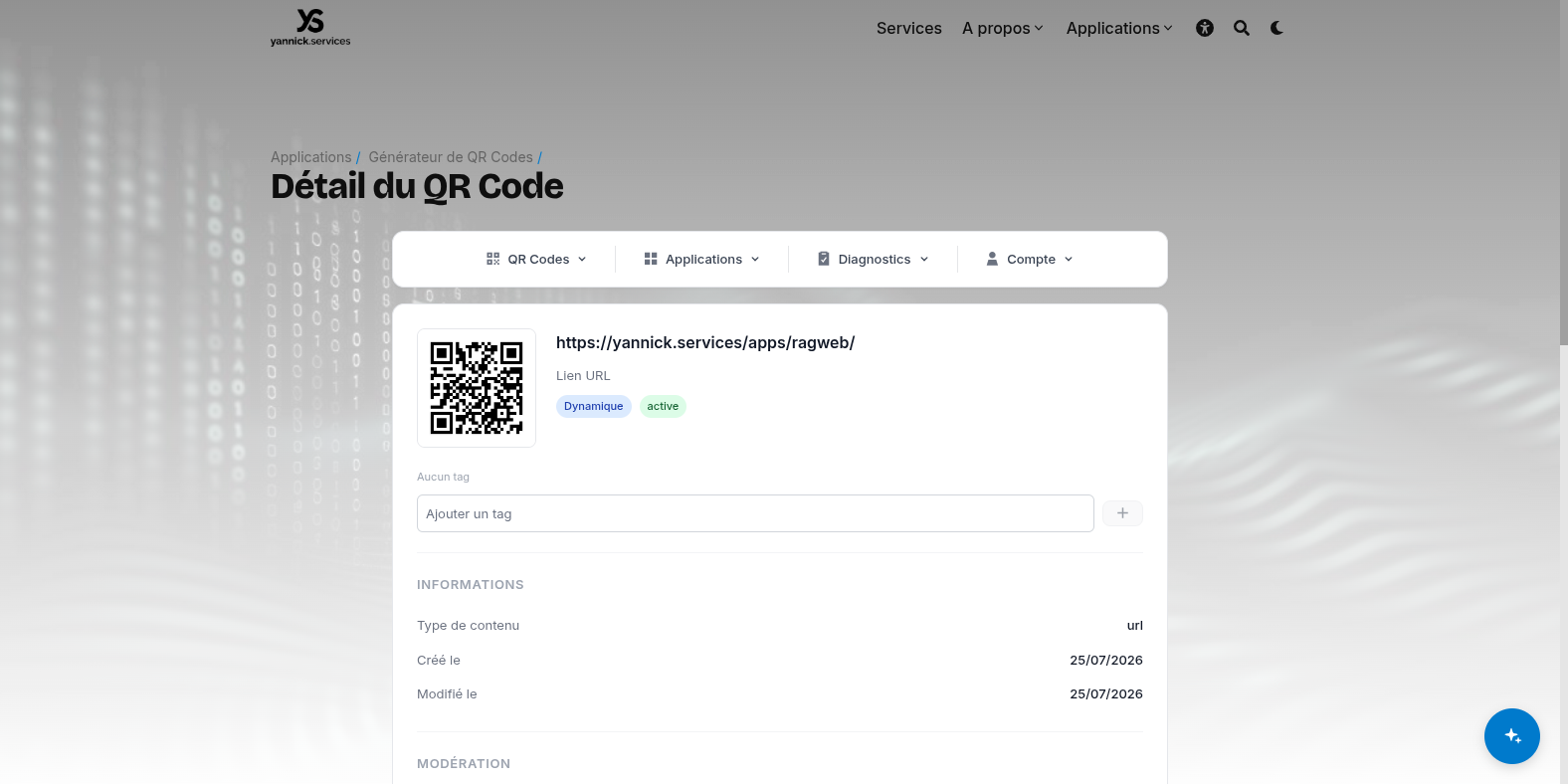 Page de détail d’un QR code