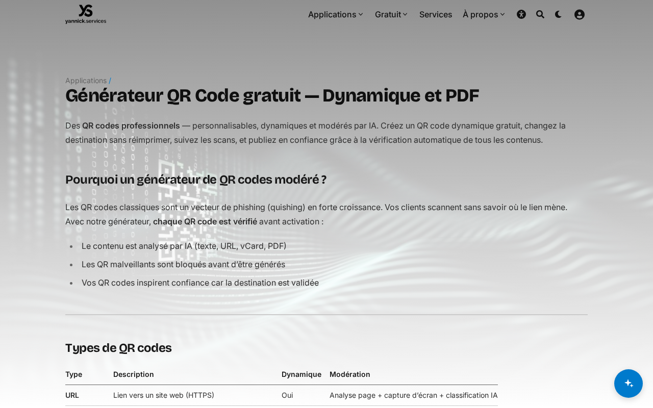 Dashboard QR Code authentifié