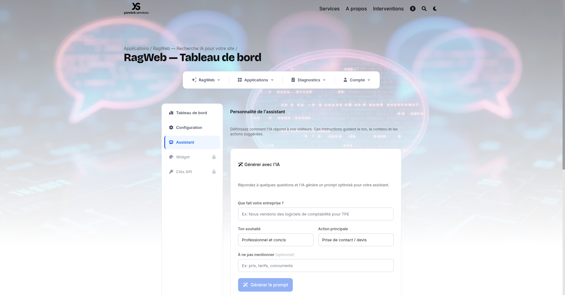 Onglet Assistant — personnalité de l’IA