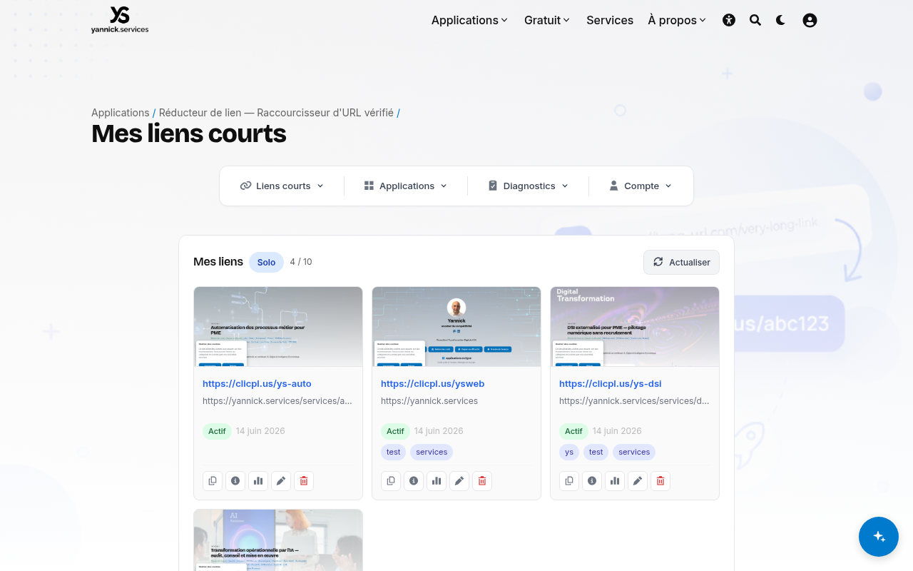 Dashboard clicpl.us — liens courts