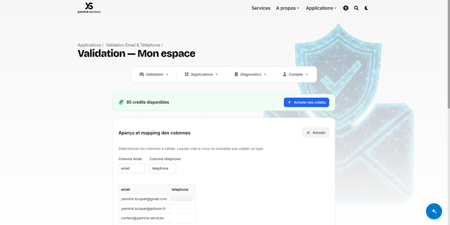 Mapping des colonnes détectées