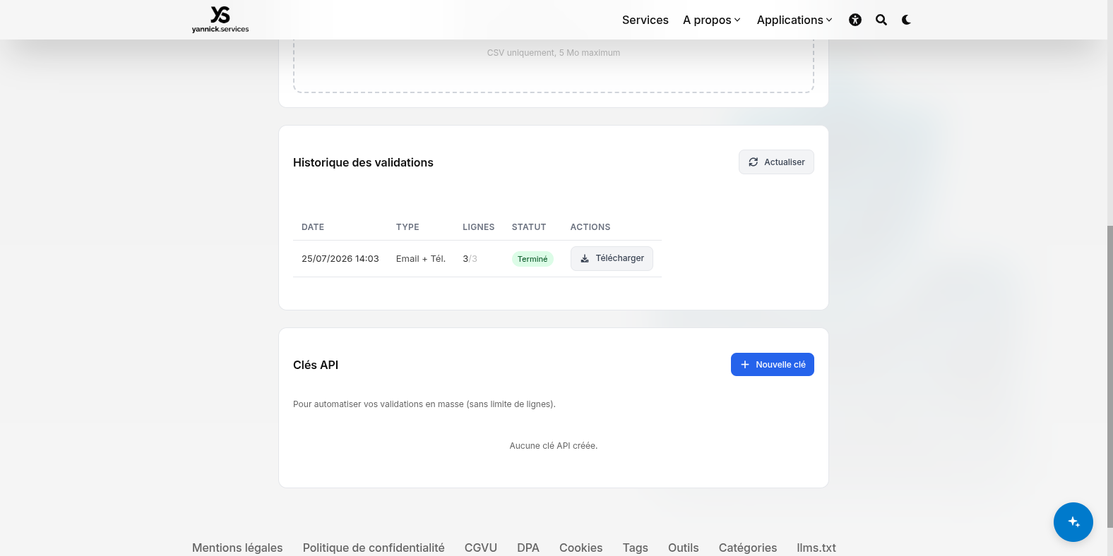 Job terminé avec boutons de téléchargement